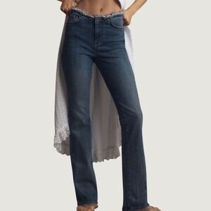 Pilcro Bootcut Jeans 34 Low Rise Raw Edge Waistband Denim Mini‎ Boot Blue New